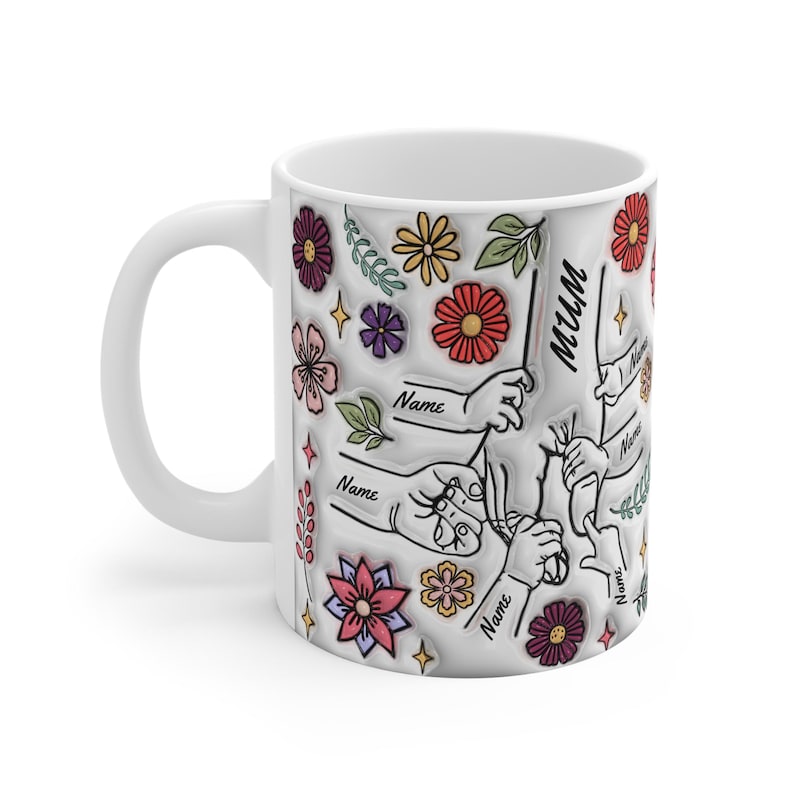 Personalised mug for her, Holding Hands Mug, 3D Inflated Effect Printed Mug, Mothers day gift, birthday gift for Nanny, valentines gift image 3
