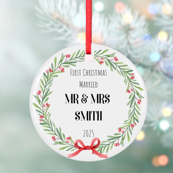 Personalized First Christmas Married Ornament, Custom Photo Ornament