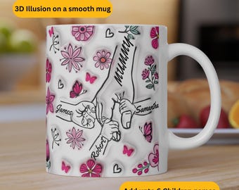 Personalised mug for her, Holding Hands Mug, 3D Inflated Effect Printed Mug, Mothers day gift, birthday gift for Nanny, personalized for mom