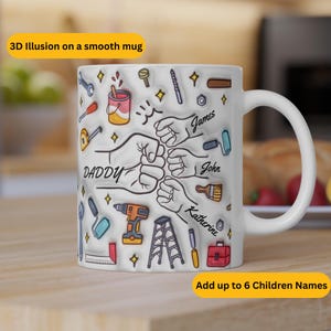 Taza personalizada para él, taza de manos tomadas, taza impresa con efecto inflado 3D, regalo para papá/abuelo, regalo de cumpleaños para él