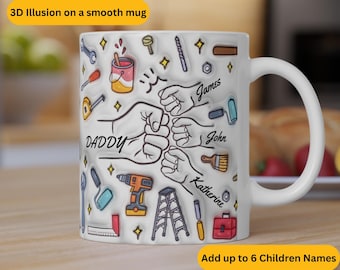 Personalised mug for him, Holding Hands Mug, 3D Inflated Effect Printed Mug, Gift For Dad/Granddad, birthday gift for him