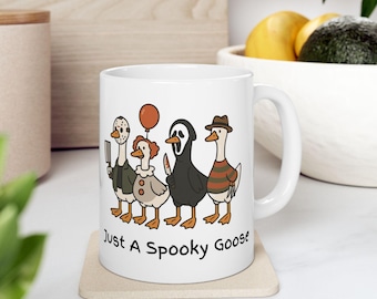Spooky Halloween gift for her, silly goose coffee mug, Horror movie mug, Gift for Goose Lovers, horror movie lover gifts
