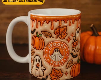 spooky vibes coffee mug, spooky halloween vibe, Pumpkin Spice Ghost, 3D Inflated Effect Printed Mug, Halloween Gift for her