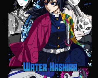 Diseño de camiseta de anime Giyu Tomioka.