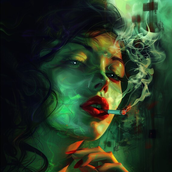 Neon Noir: Smoky Seduction Digital Art For Home Or Office