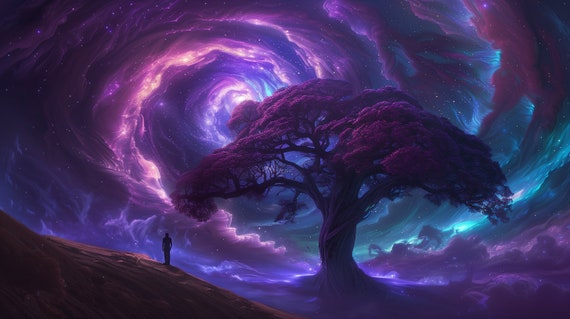 Cosmic Grandeur: Grand Tree Digital Art for home and office