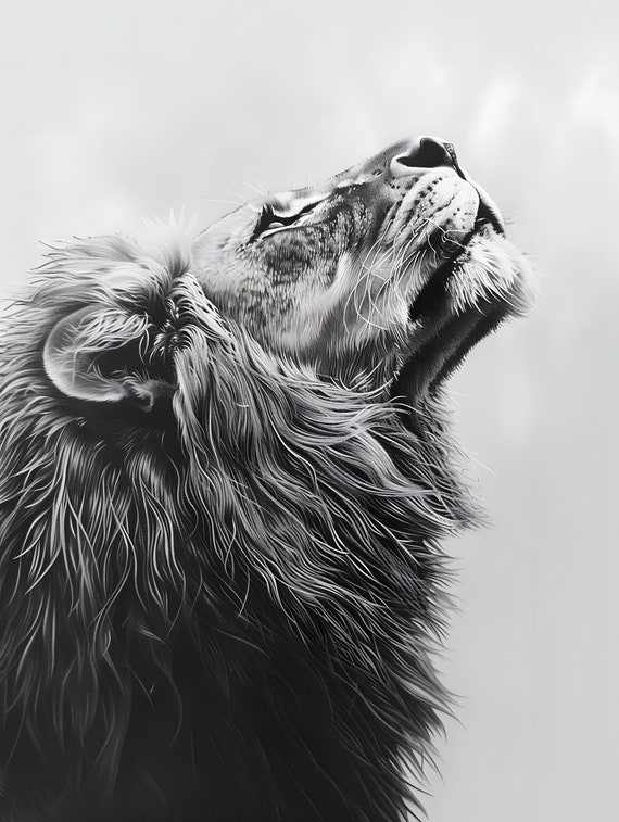 Majestic Lion Portrait - Monochrome Digital Art