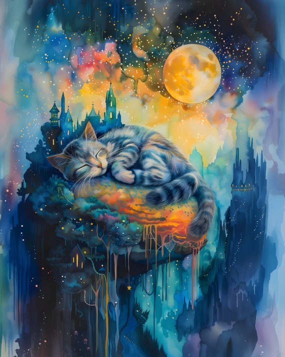 A Cat's Fantastical Slumber Digital Art Prints For Home And Office