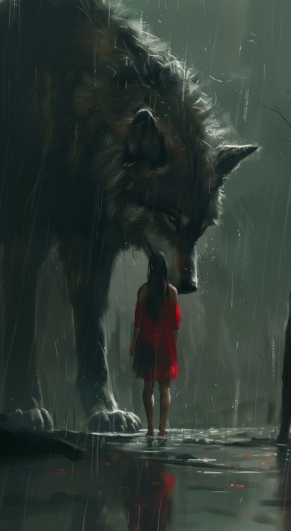 Red's Guardian: Modern Riding Hood Digital Art for Home Or office