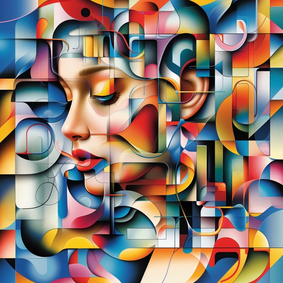 Mosaic Mind: Abstract Portrait Digital Art print for home or office