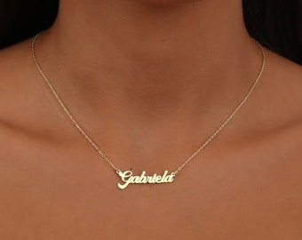 Gold Name Halskette-Personalisierte Gold Name Halskette-Cursive Name Schmuck-Minimalist Typenschild Halskette-Geschenk für Ihn-Geschenk für Mama