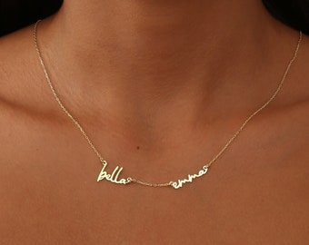 Individuelle zierliche Doppel Name Halskette-Signatur Halskette mit Mehreren Namen-Zwei, drei, vier Namen Schmuck-Perfektes Geschenk für Her-Geschenk für Mama