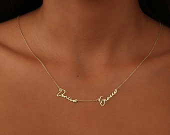 Collana con nome con firma multipla personalizzata-Collana personalizzata con due nomi-Collana con nome di famiglia in oro-Collana con nome con script-Regalo per la famiglia