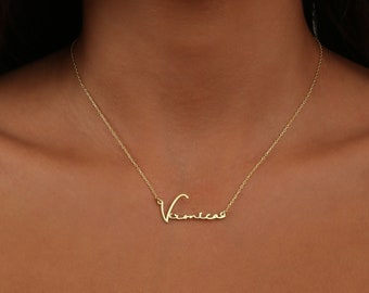 Collar con nombre de guión personalizado, collar con nombre de firma delicada, joyería con nombre personalizado, joyería hecha a mano, regalo para mamá, regalo de dama de honor