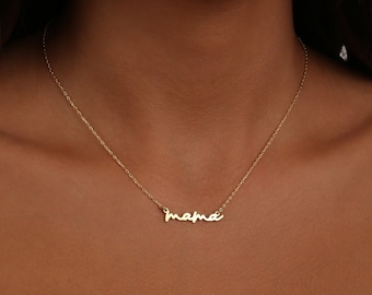 Aangepaste kleine letter naam ketting-script naam ketting-gepersonaliseerde Mama sieraden-kleine letters handschrift naam sieraden-moeder cadeau-cadeau voor haar