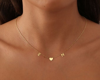 Personalized Initial Name Necklace-Spaced Letter Jewelry-Gold Letter Name Necklace-Couple Heart Letter Necklace-Perfect Gift for Mom for Her