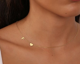 Seitlich Initialen Buchstabe Halskette-Zierliche Buchstabe Halskette-Seite Buchstabe Herz Halskette-Personalisierte Buchstabe Schmuck-Perfektes Geschenk für Mama für Sie