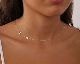 Custom Sideways Letter Necklace-Personalized Initials Letter Necklace-Side Letter Pendant-Gold Letter Necklace-Gift for Her-Gift for Mom