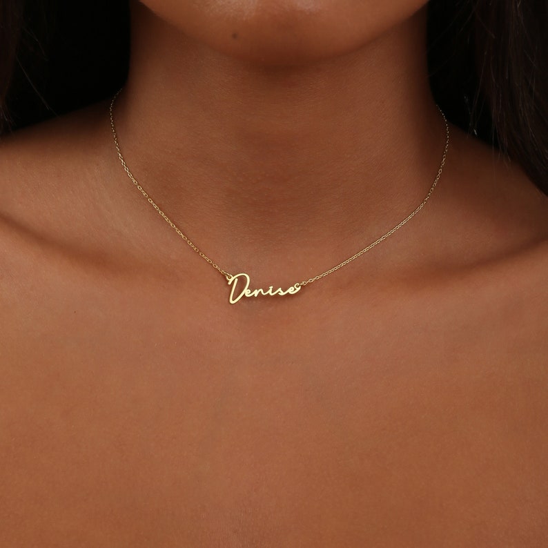 Collana con nome personalizzato fatto a mano-Dinty Script Nome Collana-Targa Collana-Gioielli personalizzati-Collana con nome minuscolo-Regalo per lui immagine 3