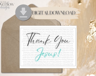 Tarjeta de felicitación imprimible, tarjeta cristiana, tarjeta religiosa, gracias Jesús, descarga digital, tarjeta digital en blanco