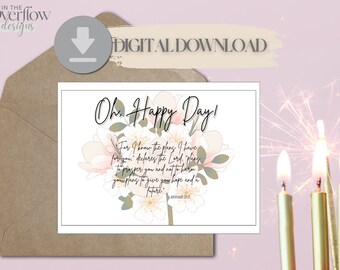 Tarjeta de cumpleaños cristiana imprimible, tarjeta de cumpleaños digital, escritura de cumpleaños, cumpleaños cristiano, tarjeta de cumpleaños religiosa, jeremías 2911