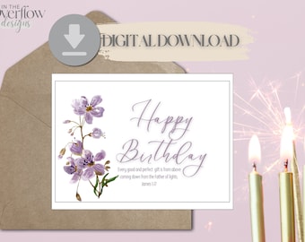 Tarjeta de cumpleaños cristiana imprimible, digital, Escritura