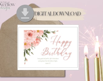 Tarjeta de cumpleaños cristiana imprimible, tarjeta de cumpleaños digital, descarga digital, Escritura de cumpleaños