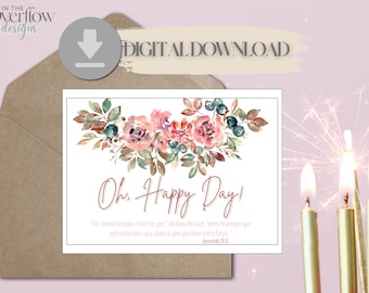 Tarjeta de cumpleaños cristiana imprimible, tarjeta de cumpleaños digital, tarjeta cristiana, cumpleaños religioso, escritura de cumpleaños, jeremías 2911