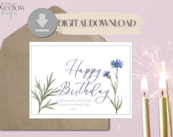 Tarjeta de cumpleaños cristiana imprimible, tarjeta de cumpleaños digital, cumpleaños cristiano, escritura de cumpleaños