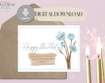 Tarjeta de cumpleaños cristiana imprimible, descarga digital, tarjeta de cumpleaños digital, Escritura de cumpleaños