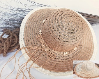 Straw hat beach hat in boho style available in 2 colors