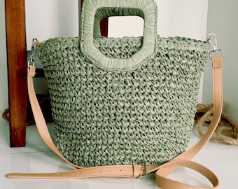 Trendy crochet summer bag with zip in green