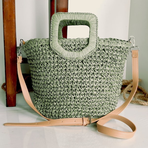 Trendige Crochet Sommertasche mit RV in Grün