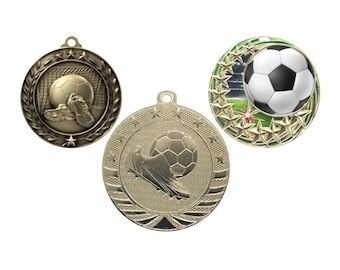 Soccer Gold Silver Bronze Medals Awards  2'' 1 3/4''   2 1/4'' Personalized with Neck Ribbons Red White Blue (1-10-25-50-100 pcs)