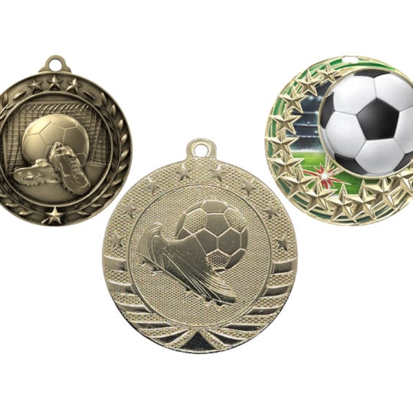 Soccer Gold Silver Bronze Medals Awards  2''   1 3/4"   2 1/4'' with Neck Ribbons Red White Blue (1-5-10-25-50-100 pcs)