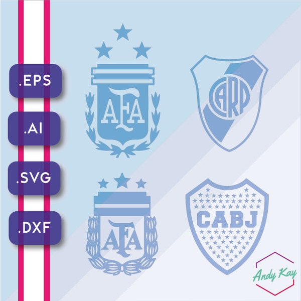 Vector Selección Argentina 3 Star / Escudo de Boca Juniors / Escudo de River Plate / Archivo para corte en Cricut, Silhouette, Corte Laser