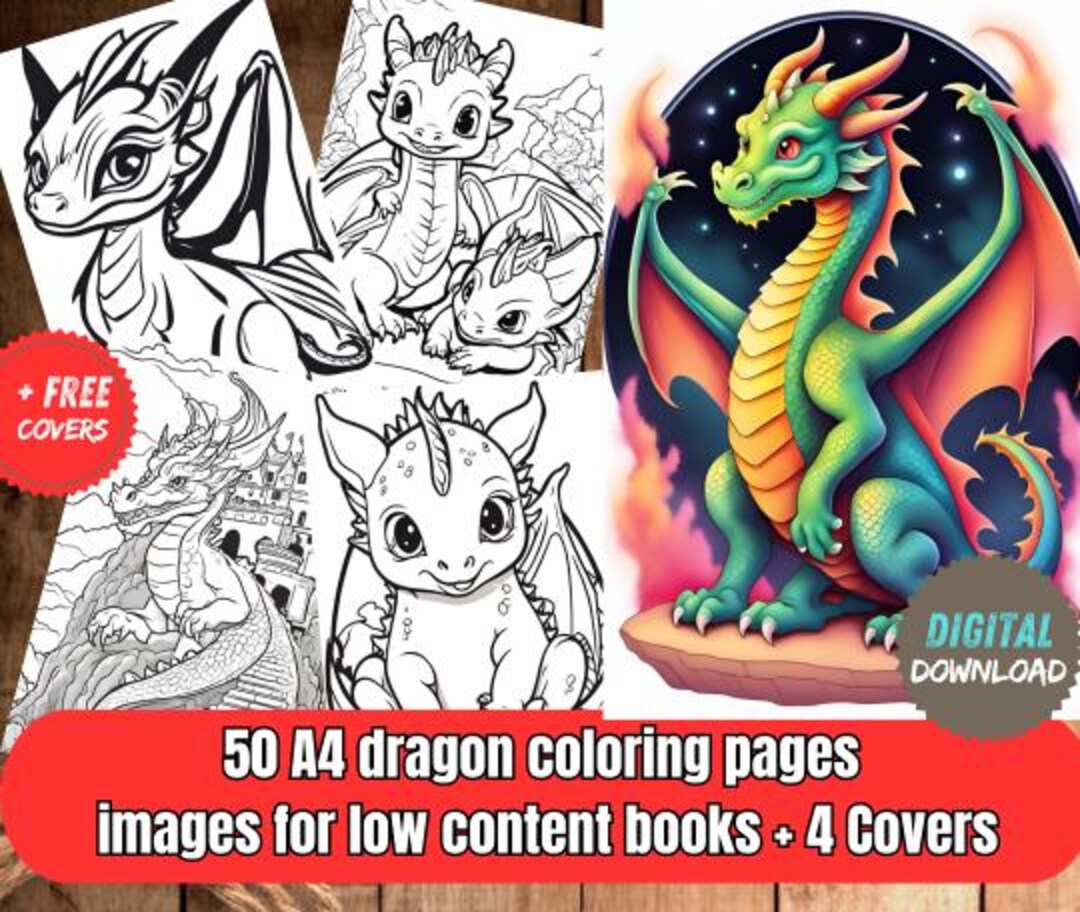 Draken Dragon, Kleurboek, Kleurboeken Voor Volwassenen En Kinderen,  Kleurboek 50 Pagina's Teken Plezier, Instant Download - Etsy, image size:1080x912