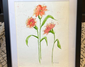 8x10in. orange flowers watercolor painting