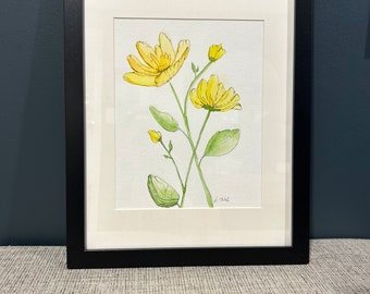 8x10in. Yellow flowers watercolor painting