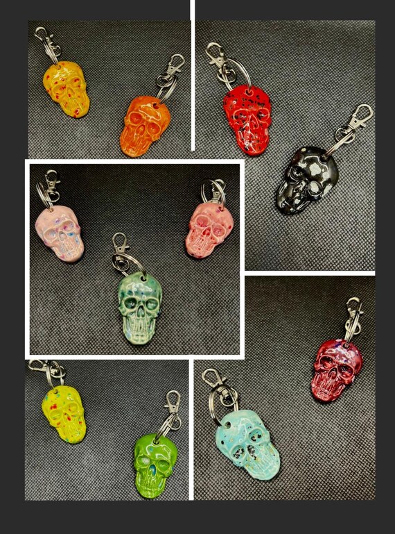 Durable Skull Keychain (10+ COLORS) Handmade Ceramic - Etsy