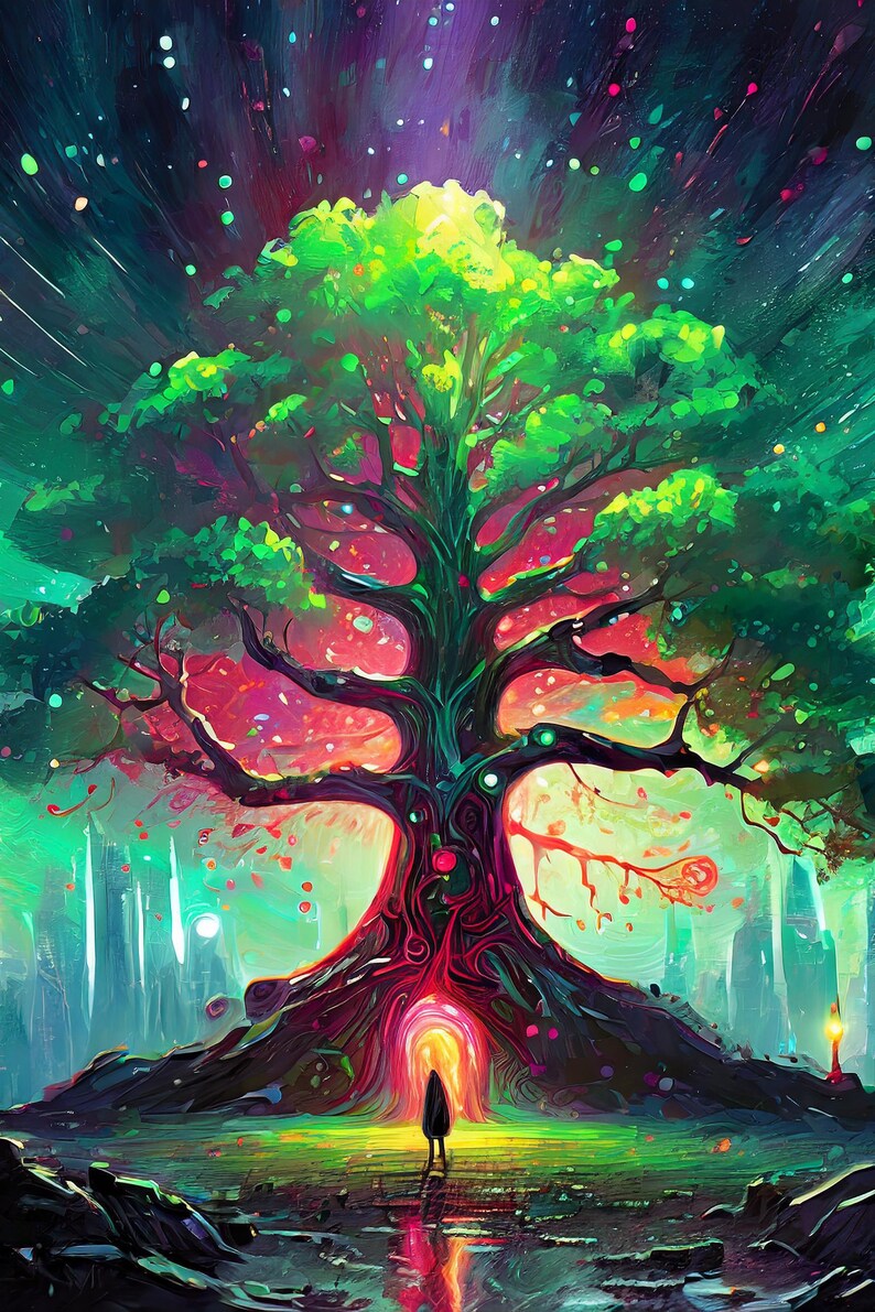 Neo-expressionist Enchanted Tree Art Print Magical Surreal Fantasy Wall ...