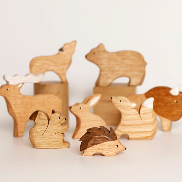 Forest animal toy set Wooden figurines Wooden toys Educational toys Woodland animals Wooden animal toys Nursery decoration European animals