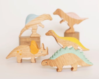 Ensemble de dinosaures en bois Jouets en bois Cadeau pour enfants Enfants Tout-petits Filles Garçons Cadeau d'anniversaire Figurines de dinosaures Tyrannosaure Triceratops