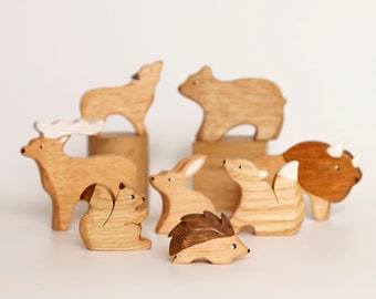 Set di giocattoli con animali del bosco Figurine di legno Giocattoli di legno Giocattoli educativi Animali del bosco Giocattoli di animali in legno Decorazione della scuola materna Animali europei