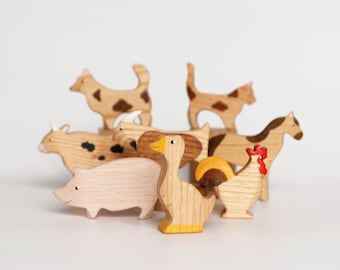 Set von Bauernhof Tier Spielzeug Holzfiguren Holzspielzeug Lernspielzeug Holztierspielzeug Kinderzimmerdekoration Haustiere Haushalt Haustiere