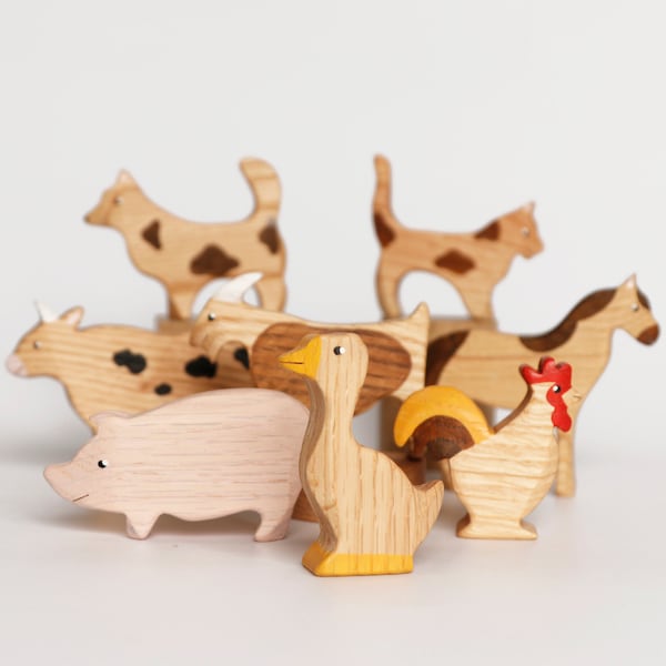 Set of farm animal toy Wooden figurines Wooden toys Educational toys Wooden animal toys Nursery decoration pets household pets