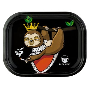 LAZY KING Liten rullbricka | Roterande bricka | 18 x 14 cm | Rullbricka | Blandningsbricka | Roterande bricka | Tillverkad av metall | Högkvalitativt tryck