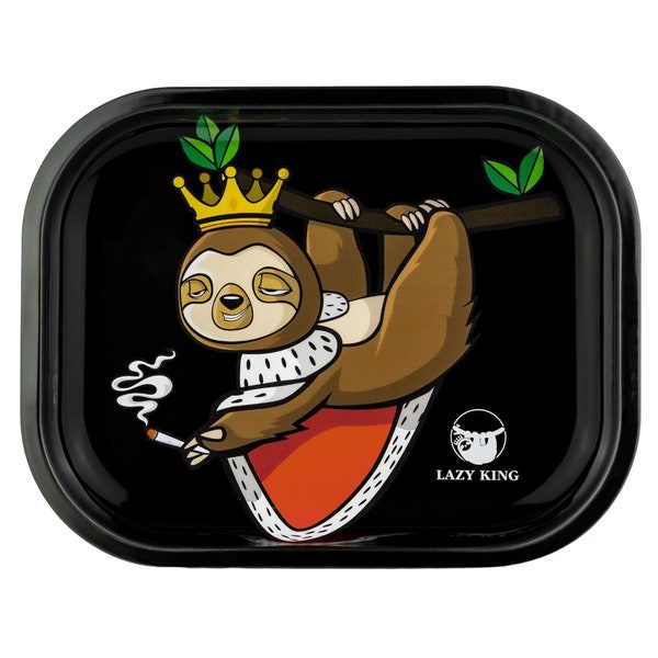 LAZY KING Rolling Tray klein | Drehunterlage | 18 x 14 cm | Rolltablett | Mischschale | Dreh Tablett | Aus Metall | Hochwertiger Druck