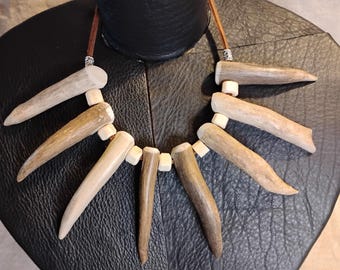 8 antler point necklace with camel bone beads
