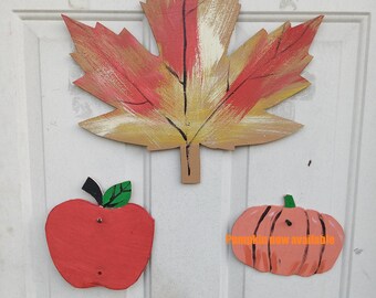 Door decorations for fall, maple leaf, apple, horn of plenty